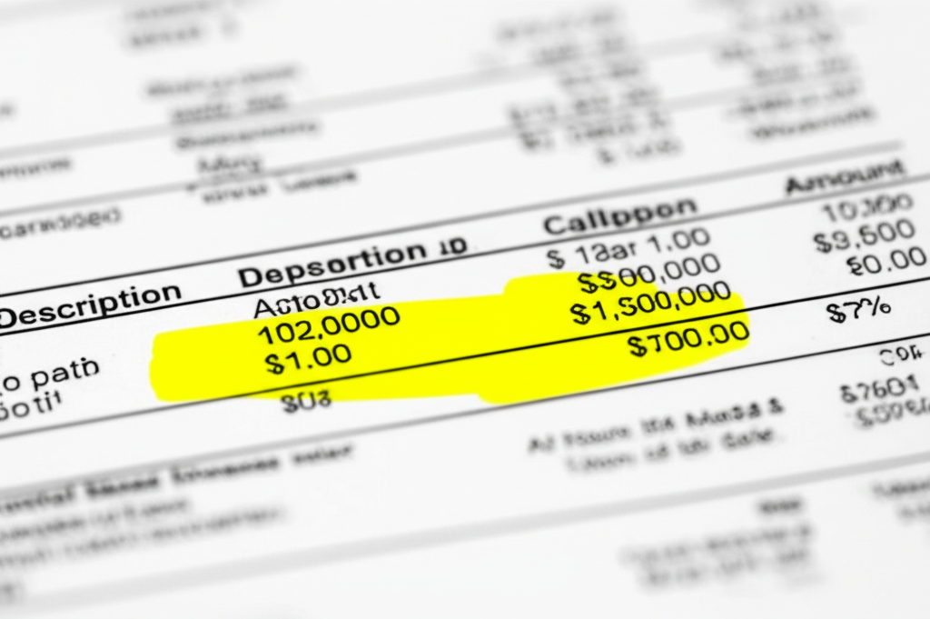 Bank statement with transaction data highlighted